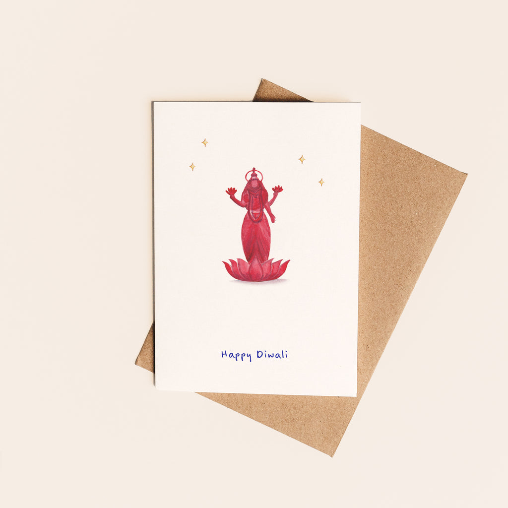Diwali Laxmi Card - handmade Diwali greeting card featuring a Goddess Laxmi illustration