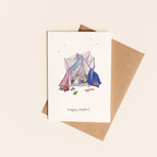 Blanket Fort Rakhi Card - handmade nostalgic Rakhi greeting card featuring a blanket fort illustration