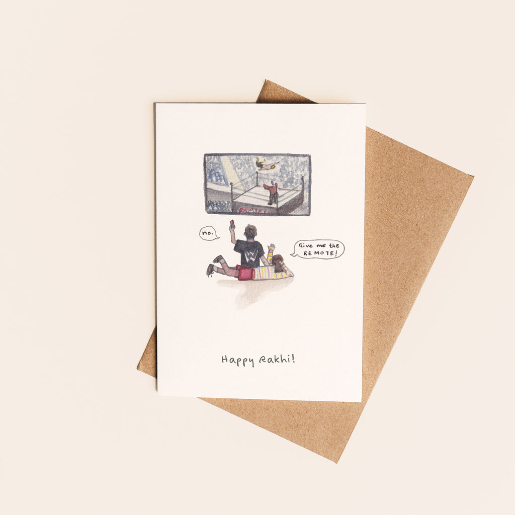Remote Rakhi Card - handmade funny Rakhi greeting card featuring a TV remote illustration